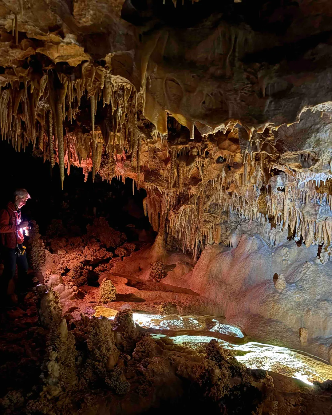 visiteur devant les gours éclairés